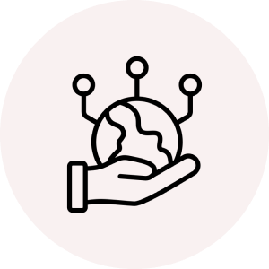 Black icon of hand holding a globe with points coming out of it