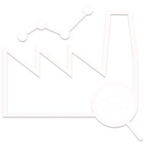 White icon of analytics chart with magnify glass.