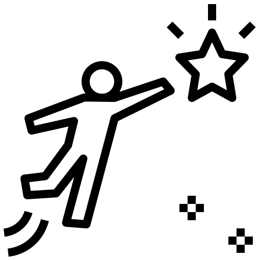 Black icon of man jumping and reaching for a star.