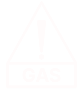 White icon of triangular warning sign for gas.