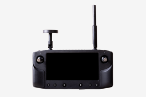 Flybotix ASIOX drone black remote controller on grey background.