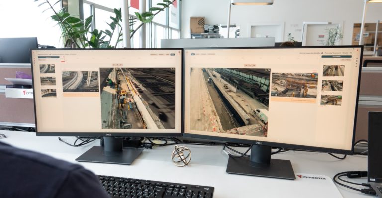 Double monitor in Flybotix office of ASIiO Connect platform.